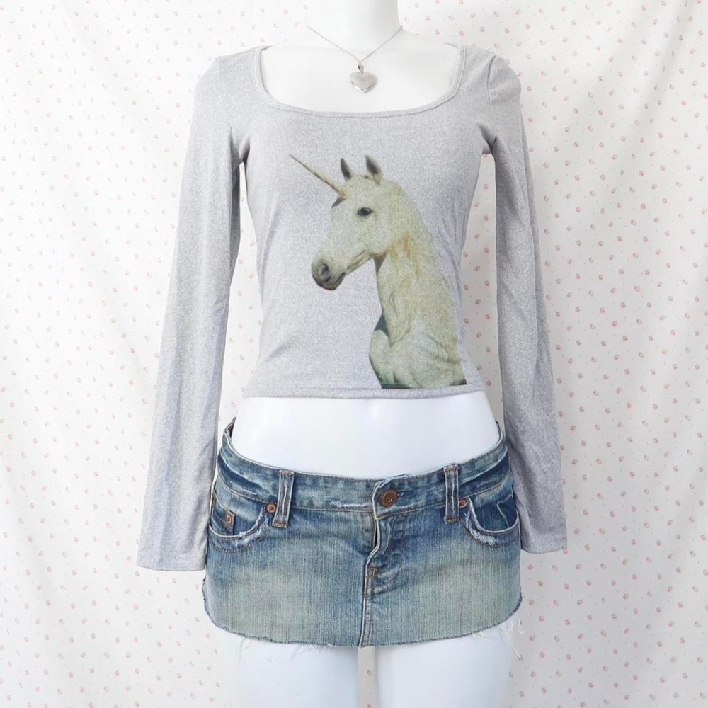 y2k unicorn long sleeve top soft grunge indie sleaze crop top